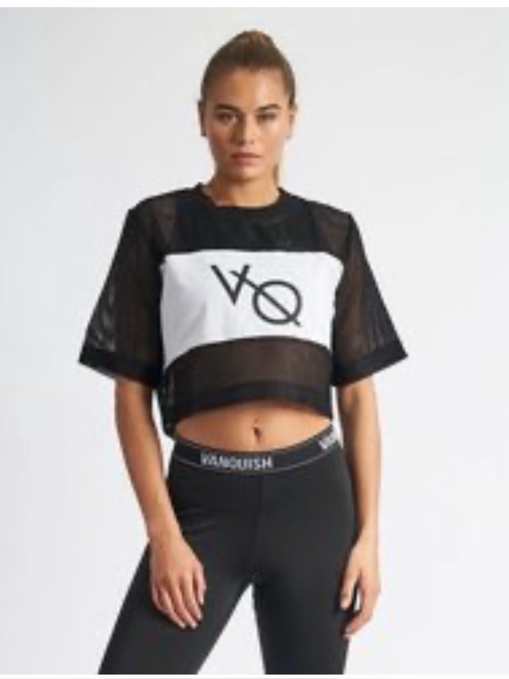 Vanquish Fitness black mesh crop top